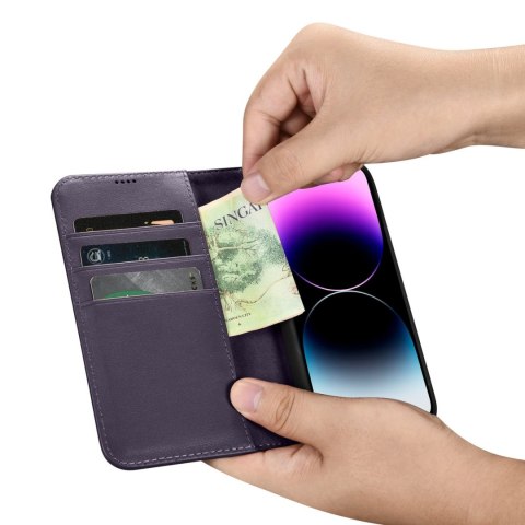 2w1 etui skórzany pokrowiec z klapką iPhone 14 Pro Anti-RFID Wallet Case ciemnofioletowy 2w1 etui skórzany pokrowiec z klapką iPhone 14 Pro Anti-RFID Wallet Case ciemnofioletowy