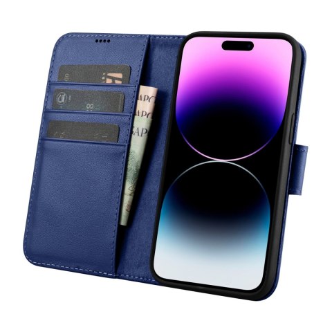 2w1 etui skórzany pokrowiec z klapką iPhone 14 Pro Anti-RFID Wallet Case niebieski 2w1 etui skórzany pokrowiec z klapką iPhone 14 Pro Anti-RFID Wallet Case niebieski