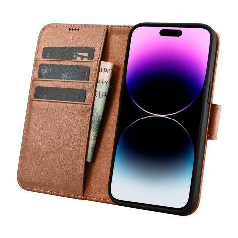 2w1 etui skórzany pokrowiec z klapką iPhone 14 Pro Max Anti-RFID Wallet Case brązowy 2w1 etui skórzany pokrowiec z klapką iPhone 14 Pro Max Anti-RFID Wallet Case brązowy