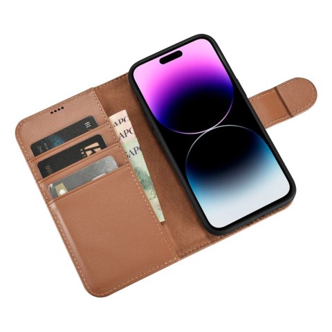 2w1 etui skórzany pokrowiec z klapką iPhone 14 Pro Max Anti-RFID Wallet Case brązowy 2w1 etui skórzany pokrowiec z klapką iPhone 14 Pro Max Anti-RFID Wallet Case brązowy