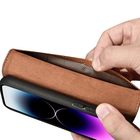 2w1 etui skórzany pokrowiec z klapką iPhone 14 Pro Max Anti-RFID Wallet Case brązowy 2w1 etui skórzany pokrowiec z klapką iPhone 14 Pro Max Anti-RFID Wallet Case brązowy