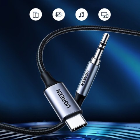 Kabel audio stereo AUX 3.5 mm mini jack - USB-C do telefonu tabletu 1m czarny Kabel audio stereo AUX 3.5 mm mini jack - USB-C do telefonu tabletu 1m czarny