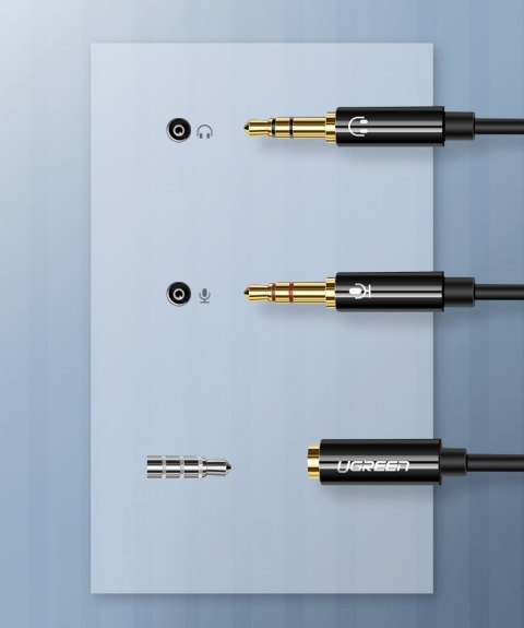 Przejściówka rozdzielacz AUX 3.5 mm mini jack na mikrofon i słuchawki czarny Przejściówka rozdzielacz AUX 3.5 mm mini jack na mikrofon i słuchawki czarny