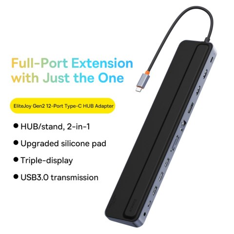 12w1 HUB podstawka pod notebooka USB-C USB-A DP HDMI SD TF RJ45 3.5mm jack PD 100W szary 12w1 HUB podstawka pod notebooka USB-C USB-A DP HDMI SD TF RJ45 3.5mm jack PD 100W szary