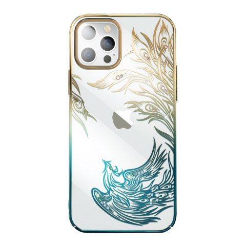 Luksusowe etui iPhone 14 Plus z kryształami Phoenix Series złoto-niebieskie Luksusowe etui iPhone 14 Plus z kryształami Phoenix Series złoto-niebieskie
