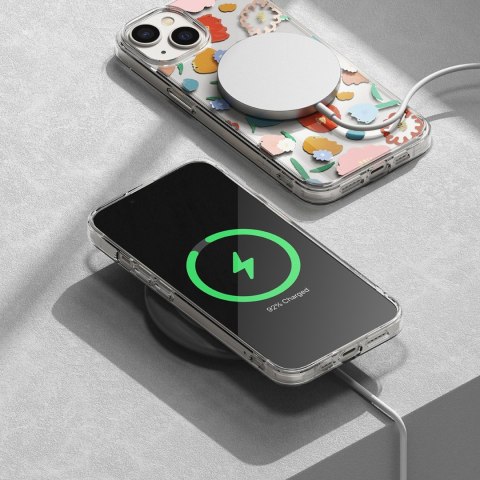 Pancerne etui pokrowiec z żelową ramką iPhone 14 Plus Fusion Design Floral przezroczysty Pancerne etui pokrowiec z żelową ramką iPhone 14 Plus Fusion Design Floral przezroczysty