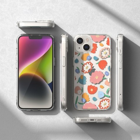 Pancerne etui pokrowiec z żelową ramką iPhone 14 Plus Fusion Design Floral przezroczysty Pancerne etui pokrowiec z żelową ramką iPhone 14 Plus Fusion Design Floral przezroczysty