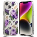 Pancerne etui pokrowiec z żelową ramką iPhone 14 Plus Fusion Design Purple Rose przezroczysty Pancerne etui pokrowiec z żelową ramką iPhone 14 Plus Fusion Design Purple Rose przezroczysty
