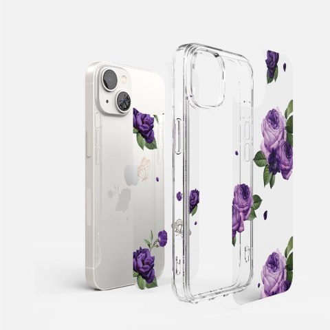 Pancerne etui pokrowiec z żelową ramką iPhone 14 Plus Fusion Design Purple Rose przezroczysty Pancerne etui pokrowiec z żelową ramką iPhone 14 Plus Fusion Design Purple Rose przezroczysty