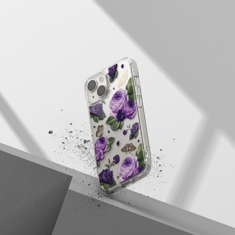 Pancerne etui pokrowiec z żelową ramką iPhone 14 Plus Fusion Design Purple Rose przezroczysty Pancerne etui pokrowiec z żelową ramką iPhone 14 Plus Fusion Design Purple Rose przezroczysty