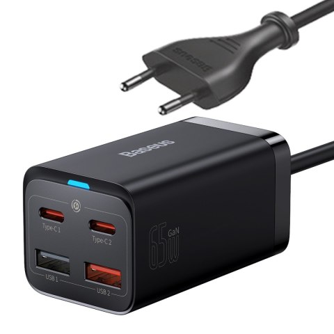 Szybka ładowarka sieciowa GaN3 Pro 2x USB-C / 2x USB 65W PD QC + kabel USB-C 1m czarny Szybka ładowarka sieciowa GaN3 Pro 2x USB-C / 2x USB 65W PD QC + kabel USB-C 1m czarny