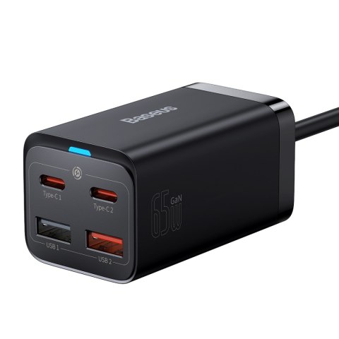 Szybka ładowarka sieciowa GaN3 Pro 2x USB-C / 2x USB 65W PD QC + kabel USB-C 1m czarny Szybka ładowarka sieciowa GaN3 Pro 2x USB-C / 2x USB 65W PD QC + kabel USB-C 1m czarny