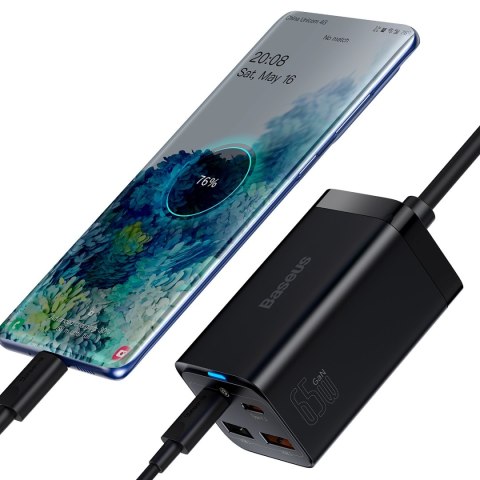 Szybka ładowarka sieciowa GaN3 Pro 2x USB-C / 2x USB 65W PD QC + kabel USB-C 1m czarny Szybka ładowarka sieciowa GaN3 Pro 2x USB-C / 2x USB 65W PD QC + kabel USB-C 1m czarny