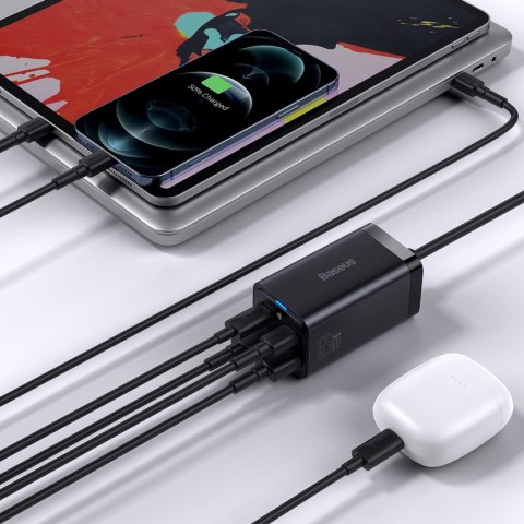 Szybka ładowarka sieciowa GaN3 Pro 2x USB-C / 2x USB 65W PD QC + kabel USB-C 1m czarny Szybka ładowarka sieciowa GaN3 Pro 2x USB-C / 2x USB 65W PD QC + kabel USB-C 1m czarny