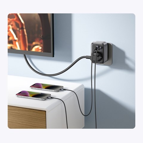 2w1 Ładowarka sieciowa adapter EU AC 13A 2x USB USB-C 30W wtyczka EU czarna 2w1 Ładowarka sieciowa adapter EU AC 13A 2x USB USB-C 30W wtyczka EU czarna