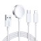 3w1 Kabel przewód USB-A z ładowarka indukcyjną + 1x iPhone Lightning + 1x USB-C 1.2m biały