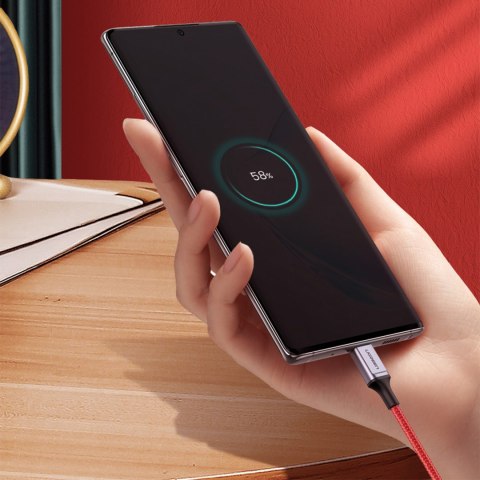 Kabel przewód w oplocie USB-C - USB-C 2.0 3A czerwony