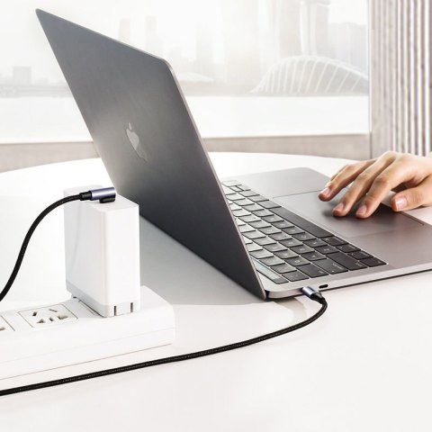 Kątowy kabel przewód USB-C Power Delivery 60W 20V 3A 1m czarno-szary