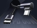 Kątowy kabel przewód USB-C Power Delivery 60W 20V 3A 2m czarno-szary