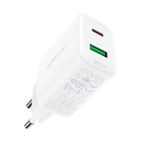 Ładowarka sieciowa USB-C i USB 20W PPS PD QC 3.0 AFC FCP biały Ładowarka sieciowa USB-C i USB 20W PPS PD QC 3.0 AFC FCP biały