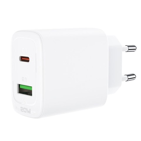 Ładowarka sieciowa USB-C i USB 20W PPS PD QC 3.0 AFC FCP biały Ładowarka sieciowa USB-C i USB 20W PPS PD QC 3.0 AFC FCP biały