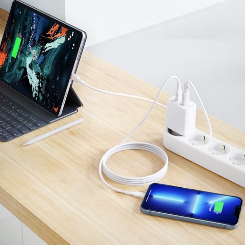 Ładowarka sieciowa USB-C i USB 20W PPS PD QC 3.0 AFC FCP biały Ładowarka sieciowa USB-C i USB 20W PPS PD QC 3.0 AFC FCP biały