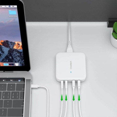Mocna ładowarka sieciowa GaN 100W 2x USB-A 2x USB-C biała Mocna ładowarka sieciowa GaN 100W 2x USB-A 2x USB-C biała
