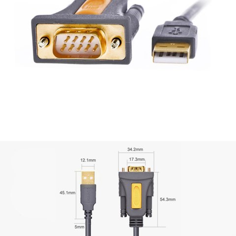 Przejściówka adapter kabel USB-A - DB9 RS-232 1.5m szary Przejściówka adapter kabel USB-A - DB9 RS-232 1.5m szary