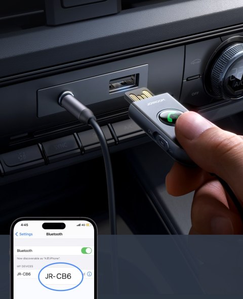 Samochodowy bezprzewodowy odbiornik nadajnik Audio USB AUX JR-CB6 szary Samochodowy bezprzewodowy odbiornik nadajnik Audio USB AUX JR-CB6 szary