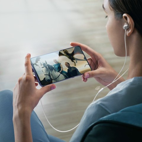 Zestaw słuchawkowy słuchawki douszne USB-C JR-EC06 srebrne Zestaw słuchawkowy słuchawki douszne USB-C JR-EC06 srebrne