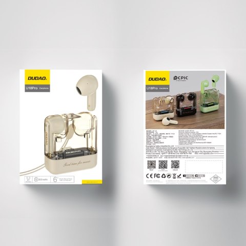 Bezprzewodowe słuchawki TWS Dudao U18Pro Bluetooth 5.3 beżowe Bezprzewodowe słuchawki TWS Dudao U18Pro Bluetooth 5.3 beżowe