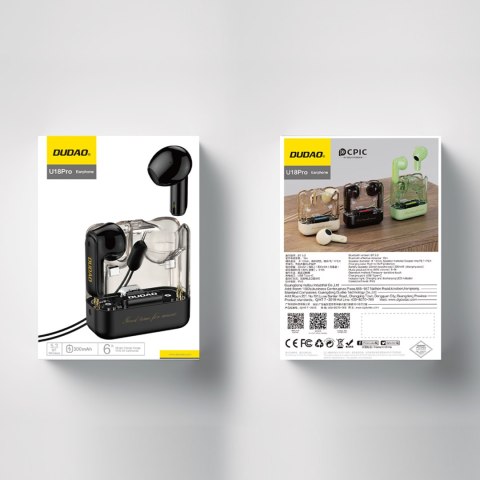 Bezprzewodowe słuchawki TWS Dudao U18Pro Bluetooth 5.3 czarne Bezprzewodowe słuchawki TWS Dudao U18Pro Bluetooth 5.3 czarne