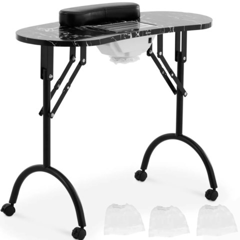Biurko stolik do manicure kosmetyczny z pochłaniaczem pyłu składany na kółkach 90 x 43 x 73 cm czarny Biurko stolik do manicure kosmetyczny z pochłaniaczem pyłu składany na kółkach 90 x 43 x 73 cm czarny