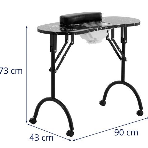 Biurko stolik do manicure kosmetyczny z pochłaniaczem pyłu składany na kółkach 90 x 43 x 73 cm czarny Biurko stolik do manicure kosmetyczny z pochłaniaczem pyłu składany na kółkach 90 x 43 x 73 cm czarny
