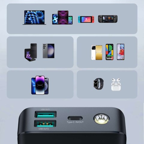 Powerbank z latarką 30W 20000mAh + kabel USB-A - USB-C 25cm czarny Powerbank z latarką 30W 20000mAh + kabel USB-A - USB-C 25cm czarny