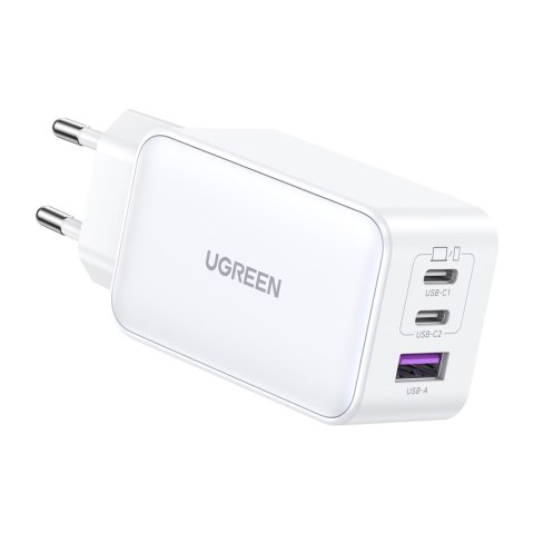 Szybka ładowarka sieciowa GaN 65W USB-A / 2x USB-C biała Szybka ładowarka sieciowa GaN 65W USB-A / 2x USB-C biała