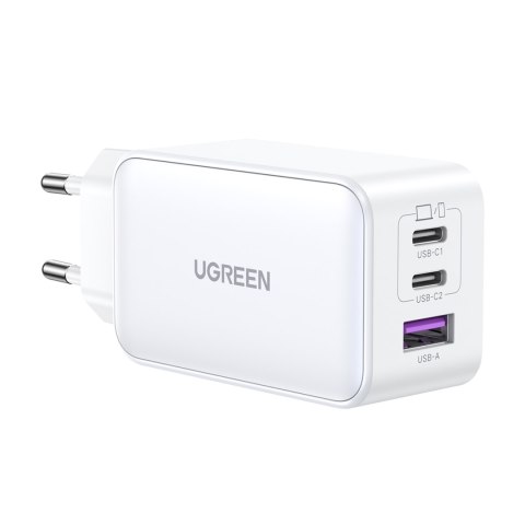 Szybka ładowarka sieciowa GaN 65W USB-A / 2x USB-C biała Szybka ładowarka sieciowa GaN 65W USB-A / 2x USB-C biała
