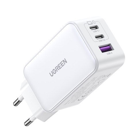 Szybka ładowarka sieciowa GaN 65W USB-A / 2x USB-C biała Szybka ładowarka sieciowa GaN 65W USB-A / 2x USB-C biała