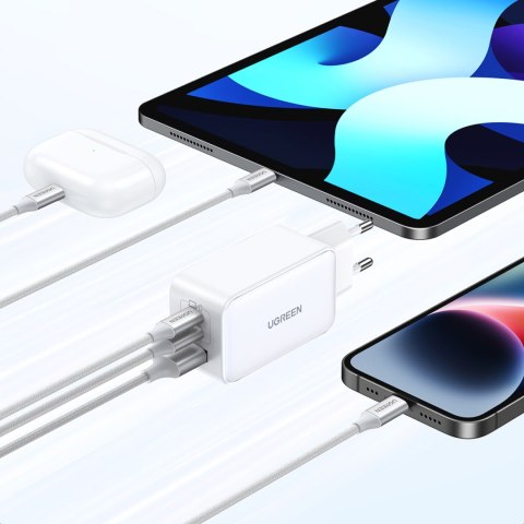 Szybka ładowarka sieciowa GaN 65W USB-A / 2x USB-C biała Szybka ładowarka sieciowa GaN 65W USB-A / 2x USB-C biała