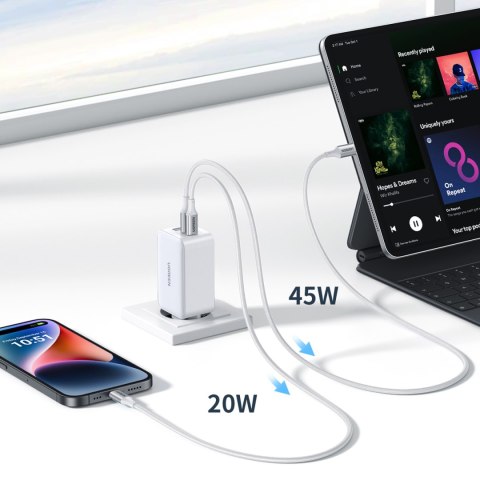 Szybka ładowarka sieciowa GaN 65W USB-A / 2x USB-C biała Szybka ładowarka sieciowa GaN 65W USB-A / 2x USB-C biała