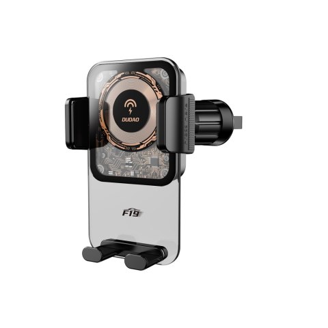 Uchwyt samochodowy F19 zaciskowy na telefon z ładowarką indukcyjną 15W czarny Uchwyt samochodowy F19 zaciskowy na telefon z ładowarką indukcyjną 15W czarny