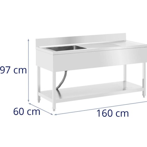 Zlew basen jednokomorowy z ociekaczem półką i rantem lewy 160 x 60 x 97 cm Zlew basen jednokomorowy z ociekaczem półką i rantem lewy 160 x 60 x 97 cm