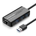 HUB Adapter sieciowy USB-A - RJ45 1000 Mbps / 3x USB 3.0 czarny HUB Adapter sieciowy USB-A - RJ45 1000 Mbps / 3x USB 3.0 czarny