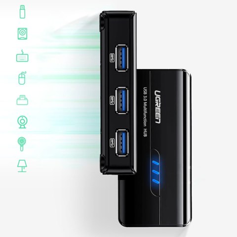 HUB Adapter sieciowy USB-A - RJ45 1000 Mbps / 3x USB 3.0 czarny HUB Adapter sieciowy USB-A - RJ45 1000 Mbps / 3x USB 3.0 czarny