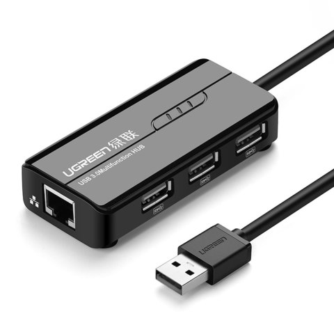 HUB Adapter sieciowy USB-A - RJ45 10/100 Mbps / 3x USB 3.0 czarny HUB Adapter sieciowy USB-A - RJ45 10/100 Mbps / 3x USB 3.0 czarny