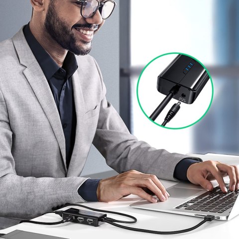 HUB Adapter sieciowy USB-A - RJ45 10/100 Mbps / 3x USB 3.0 czarny HUB Adapter sieciowy USB-A - RJ45 10/100 Mbps / 3x USB 3.0 czarny