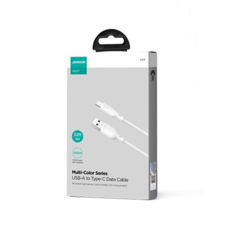 Kabel przewód USB-A - USB-C 100W szybki transfer Multi-Color Series 1m biały Kabel przewód USB-A - USB-C 100W szybki transfer Multi-Color Series 1m biały