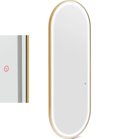 Konsola konsoleta fryzjerska lustro z oświetleniem LED owalne 180 x 70 cm - złote Konsola konsoleta fryzjerska lustro z oświetleniem LED owalne 180 x 70 cm - złote