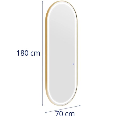 Konsola konsoleta fryzjerska lustro z oświetleniem LED owalne 180 x 70 cm - złote Konsola konsoleta fryzjerska lustro z oświetleniem LED owalne 180 x 70 cm - złote