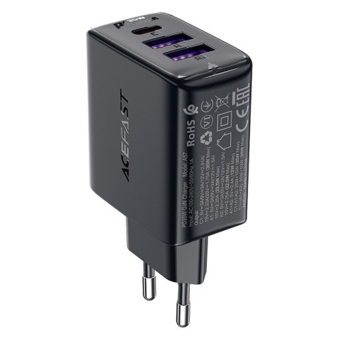 Ładowarka sieciowa PD 35W GaN z 3 portami 2x USB-A + USB-C czarna Ładowarka sieciowa PD 35W GaN z 3 portami 2x USB-A + USB-C czarna